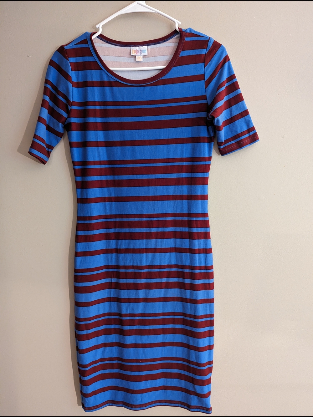 NWOT- LuLaRoe Blue and Maroon Striped Midi Dress